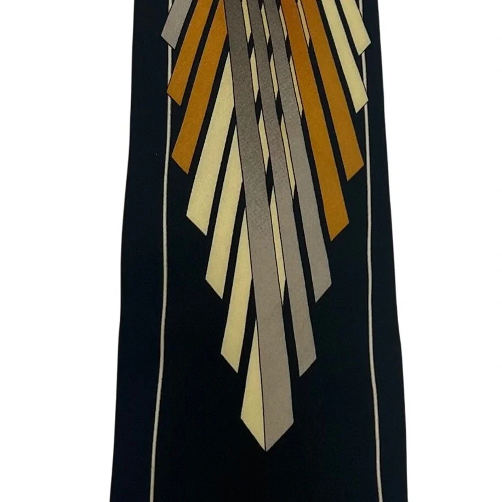 Necktie Vtg Art Deco Roaring Dance MCM Swing Silk Chevron Black Gold Tie Verona